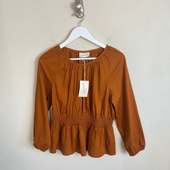 NWT Universal Thread Rust Peplum Linen Bishop 3/4 Sleeve Blouse Top - Picture 3 of 15